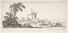 Plate 10: a family in center foreground, various figures and horses in middleground, a..., ca. 1641. Creator: Stefano della Bella.