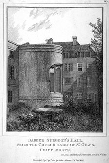 Barber Surgeons' Hall , Monkwell Street, City of London, 1800                                        Artist: Anon