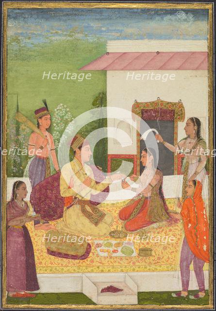 A prince conversing with a woman while taking refreshments on a terrace (recto)..., c. 1710-1720. Creator: Unknown.