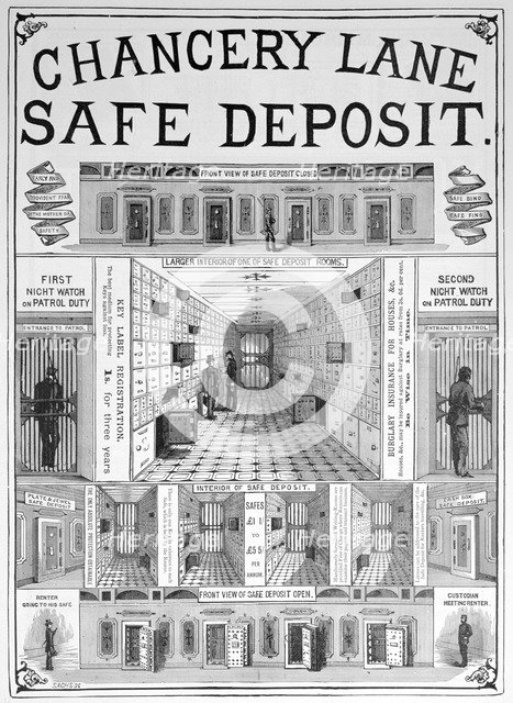 Chancery Lane safe deposit facility, 1893. Artist: Unknown
