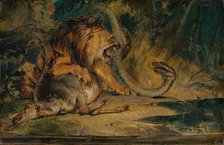 Lion Defending its Prey, c. 1840. Creator: Edwin Henry Landseer.
