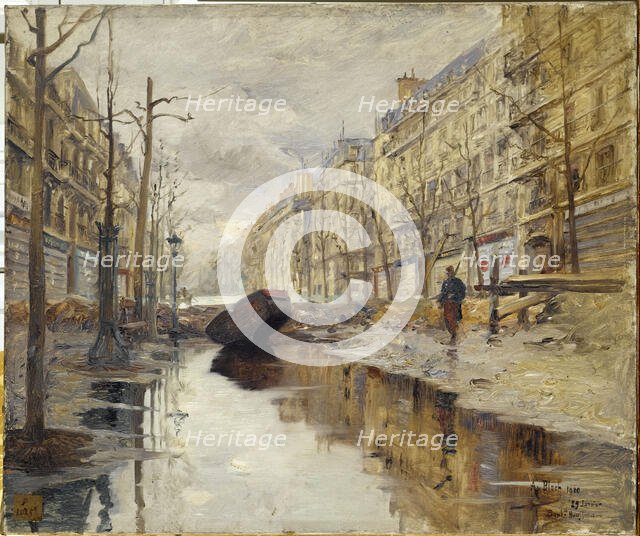 Boulevard Haussmann during the 1910 floods., 1910. Creator: Alexandre Bloch.
