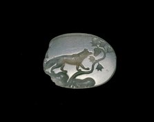 Sealstone depicting a fox with forelegs on a vine with grapes, 5th century BC, late. Artist: Unknown.