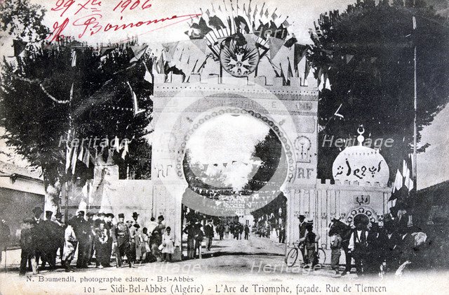 Arc de Triomphe facade, Sidi Bel Abbes, Algeria, 14 July 1906. Artist: Boumendil