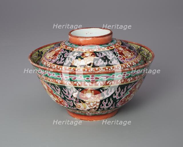 Bencharong (Five-Colored) Ware Covered Bowl with Thai Motifs, 18th century. Creator: Unknown.