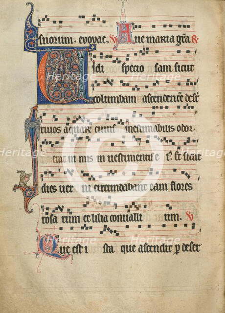 Initial V: The Assumption of the Virgin; Antiphonal, about 1260-1270. Creator: Unknown.