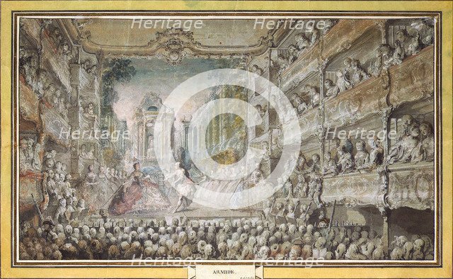 The Performance of "Armida" in the Old Auditorium of the Opera House, after 1761.  Creator: Saint-Aubin, Gabriel Jacques de (1724-1780).