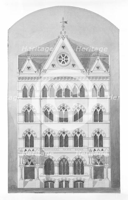 National Park Bank, New York City, New York, Competition Design Drawing, c. 1866. Creator: Peter Bonnett Wight.