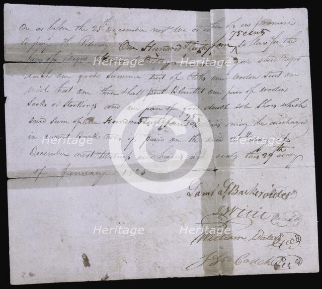 Slave hire agreement, January 29, 1825.  Creator: Unknown.