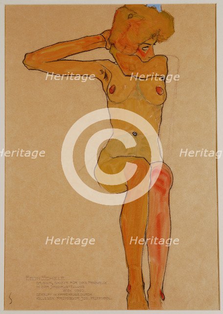 Seated Female Nude with Raised Arm (Gertrude Schiele).