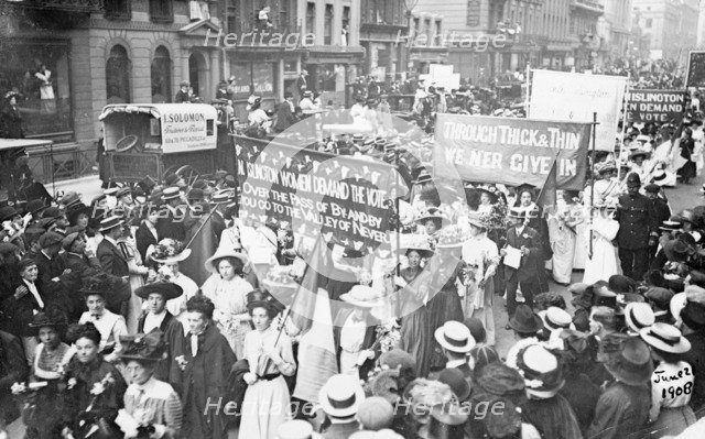 Suffragettes on their way to Women's Sunday, 21st June 1908. Artist: Unknown