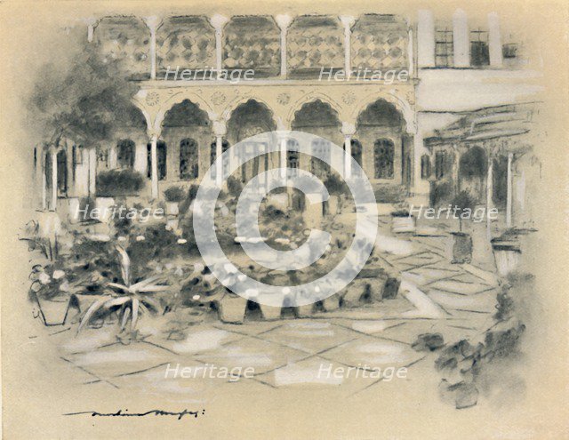 'Courtyard in Damascus', 1903. Artist: Mortimer L Menpes.