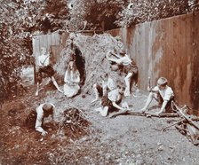 Children dressed as prehistoric cave dwellers, Birley House Open Air School, London, 1908. Artist: Unknown.