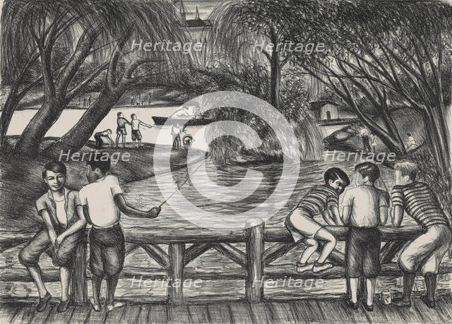 Fishing in the Park, ca.1935 - 1943. Creator: Richard William Lindsey.