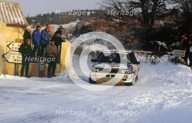 Juha Kankkunen in Lancia Delta HF during 1987 Monte Carlo Rally. He finished 2nd overall Artist: Unknown.