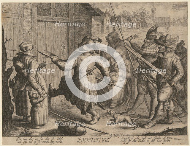 Spanish Soldiers forcing their way into a cottage. From the Series Boereverdriet (Horrors of War to