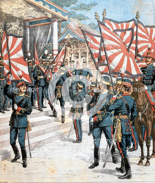 Emperor of Japan presenting colours to Japanese regiments, 1904. Artist: Unknown