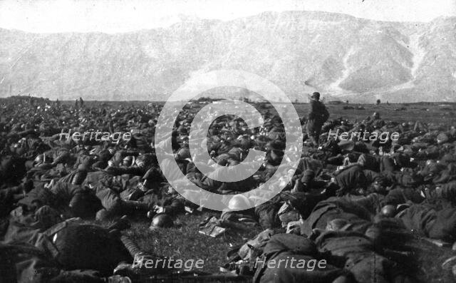 The Dark Hours of Italy; Exhausted by a forced march which saved them from encirclement..., 1917. Creator: Unknown.
