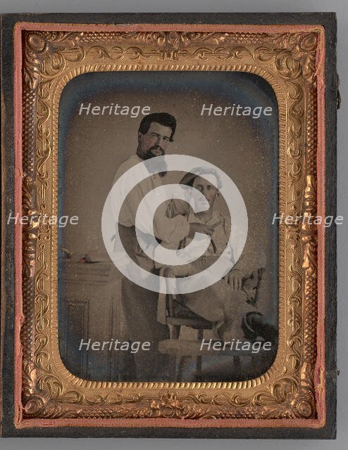 Untitled (Portrait of Two Men; a Barber and Client), 1863. Creator: Unknown.