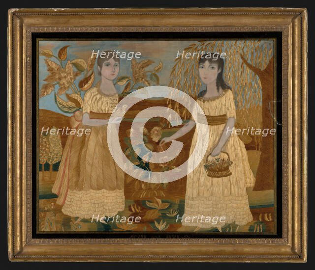 Picture Depicting Ann and Sarah (Needlework), New York, early 19th century. Creator: Unknown.