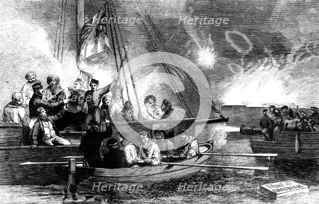 Captain Glasse, and his Chief Engineer, H.M.S. "Vulture", superintending the repairs of the Mortars  Creator: Unknown.