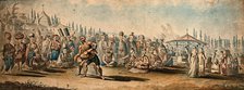 Spectators watching a wrestling match in a street in Turkey (?), (between 1800 and 1899?). Creator: Unknown.