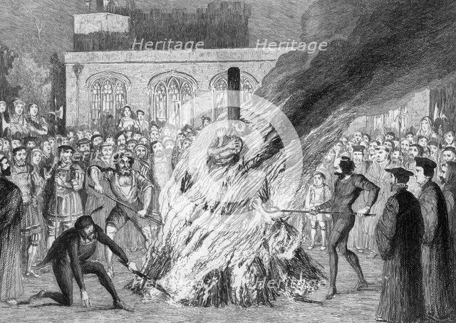 The Burning of Edward Underhill on Tower Green, 1840. Artist: George Cruikshank