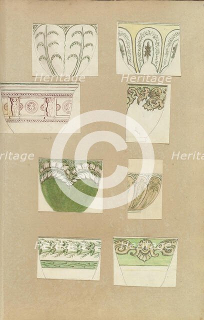 Eight Designs for Decorated Cups, 1845-55. Creator: Alfred Crowquill.