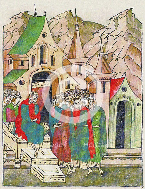 Yaropolk of Kiev calls his brothers to reconcile. (From the Illuminated Compiled Chronicle), Second  Artist: Anonymous  