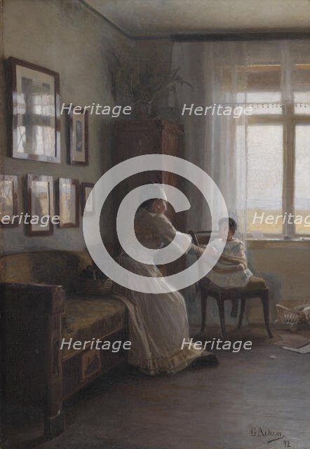 Interior with the Artist's Wife and Child, 1892. Creator: Georg Nicolai Achen.