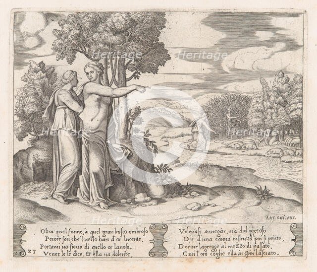 Plate 23: Psyche on the order of Venus departing to find the golden fleece, from the St..., 1530-60. Creator: Master of the Die.