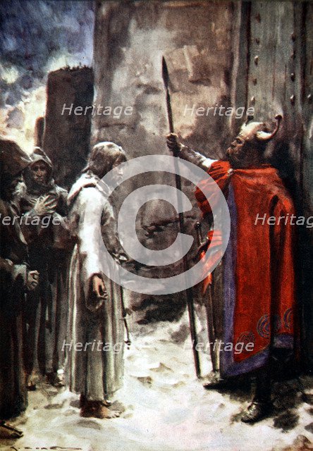 Henry IV of Germany outside the gates of Canossa, Italy, 1077 (1913). Artist: Arthur C Michael
