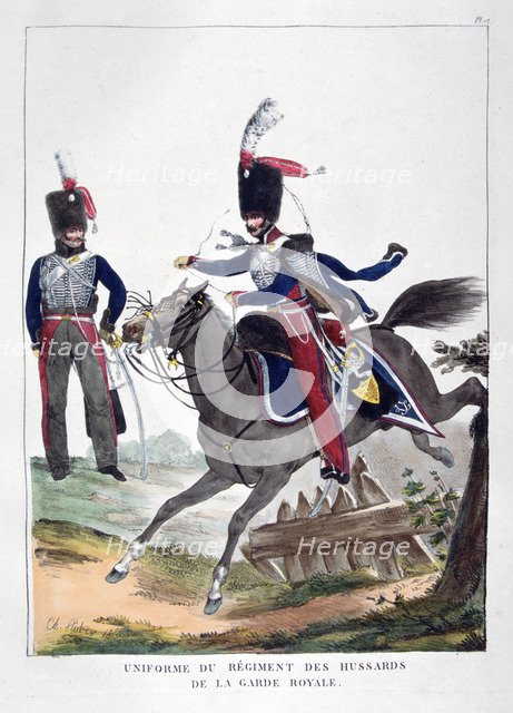 Uniforms of a regiment of hussars of the French royal guard, 1823.  Artist: Charles Etienne Pierre Motte