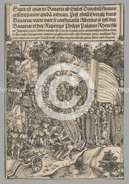 Bavarian War, plate 18 from Historical Scenes from the Life of Emperor..., printed c. 1520. Creator: Wolf Traut.