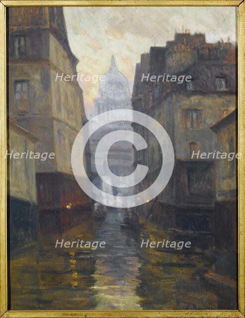 Rue du Haut-Pavé towards Place Maubert (floods from 1910), 1910. Creator: Germain Eugene Bonneton.