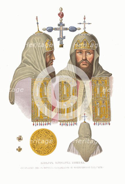 Patriarch Nikon's Klobuk. From the Antiquities of the Russian State, 1849-1853. Creator: Solntsev, Fyodor Grigoryevich (1801-1892).