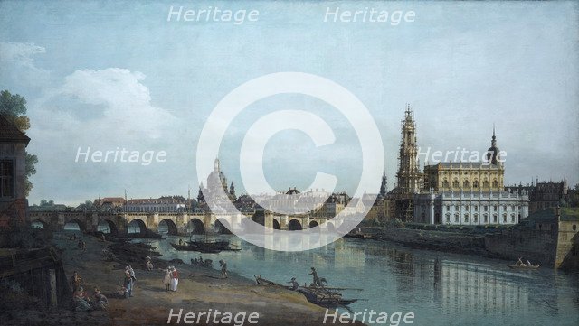 Dresden seen from the Right Bank of the Elbe, beneath the Augusts Bridge, 1748. Artist: Bellotto, Bernardo (1720-1780)