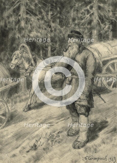 An Old Coachman from a Horse Train on the Great Siberian Road near Irkutsk, 1904. Creator: Boris Vasilievich Smirnov.