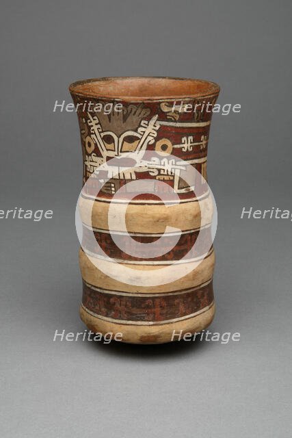 Beaker with Molded Horizontal Bands, Depicting a Masked Ritual Performer, 180 B.C./A.D. 500. Creator: Unknown.