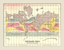 World Map showing Prevailing Winds, 1902.  Creator: Unknown.
