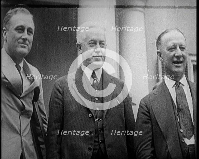 Close up of Franklin D. Roosevelt Standing on Crutches Besides Democrat Al Smith and Another...,1924 Creator: British Pathe Ltd.