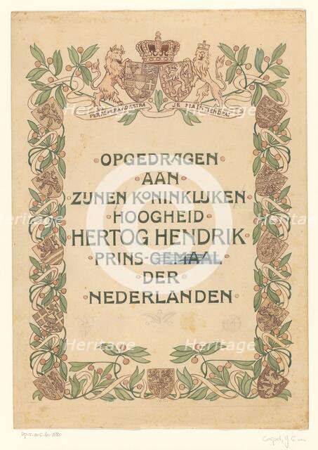 Book cover design for "De Nederlandsche Handel en Nijverheid in woord en beeld", c1901.  Creator: Johann Georg van Caspel.