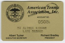 Membership card to the American Tennis Association for Althea Gibson, Aug 1995. Creator: Unknown.