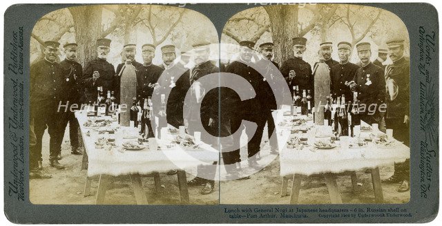 Lunch with General Nogi at Japanese headquarters, Port Arthur, Manchuria, 1904.Artist: Underwood & Underwood