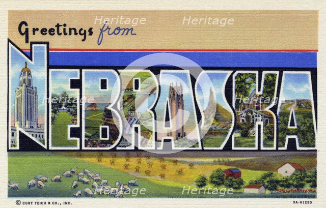 'Greetings from Nebraska', postcard, 1939. Artist: Unknown