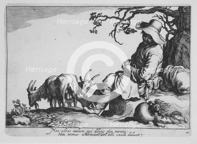 Pastoral with goatherd and goats, from the series Sixteen Peasant Subjects, 17th century. Creator: Cornelis Bloemaert.