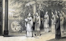 'The empress and her attendants proceeding to the temple from the mulberry grove', 1847.Artist: JW Giles
