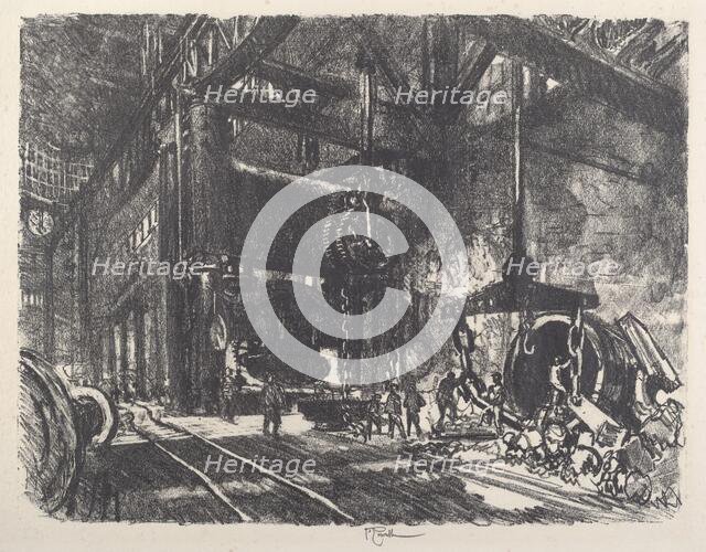 In the Land of Brobdingnag, the Armour Plate Bending Press, 1917. Creator: Joseph Pennell.