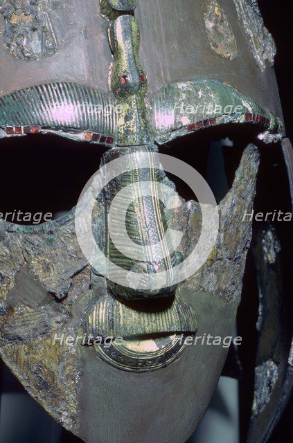 Detail of the Sutton Hoo Helmet from the ship burial. Artist: Unknown