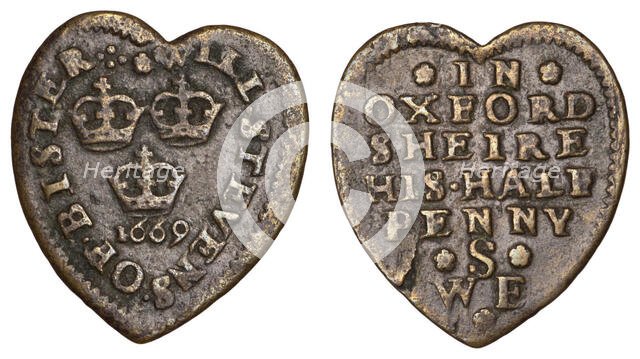 British Oxfordshire Token, heart-shaped Halfpenny, 1669. Creator: Numismatic, West European Coins  .